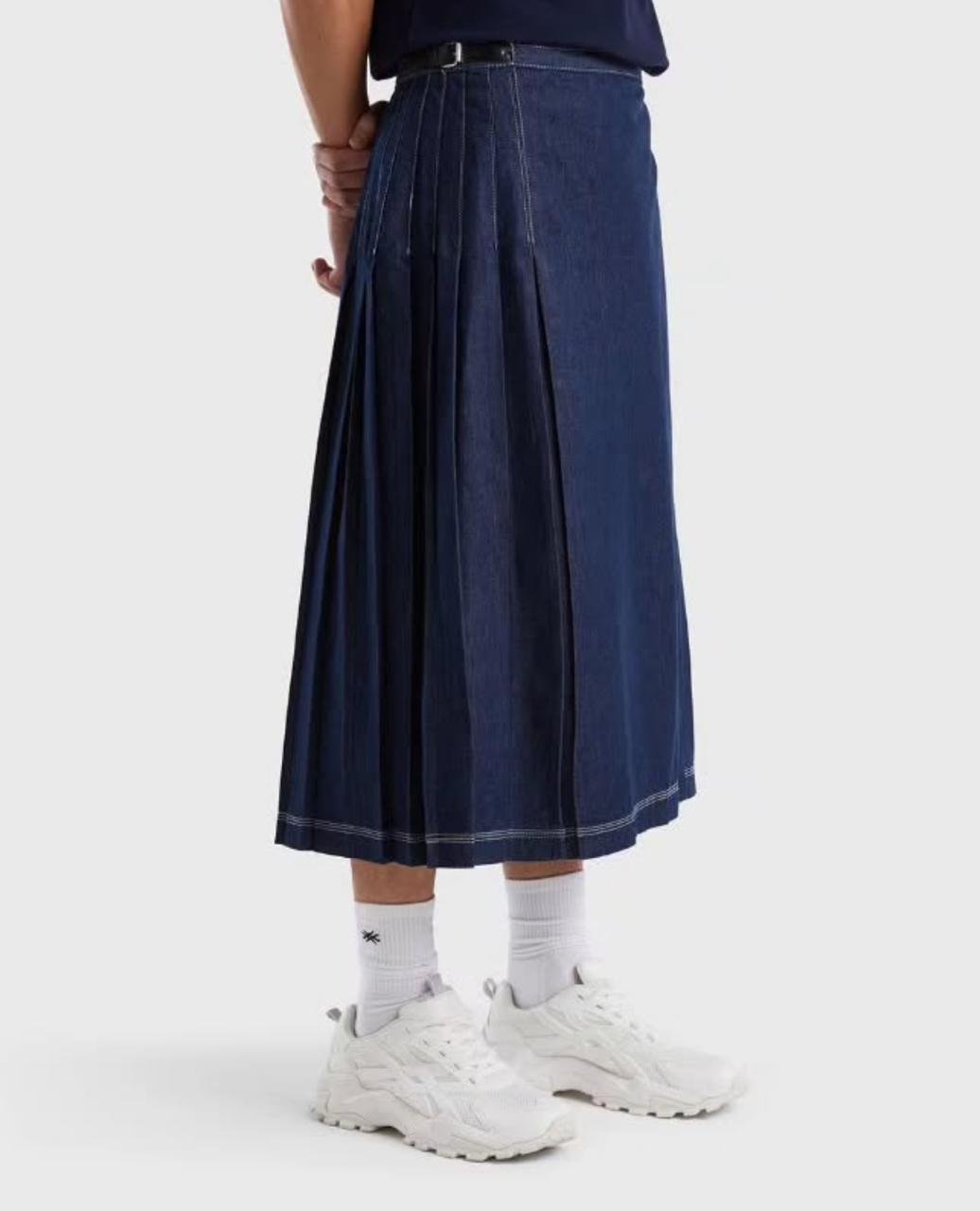PLEATED DENIM SKIRT